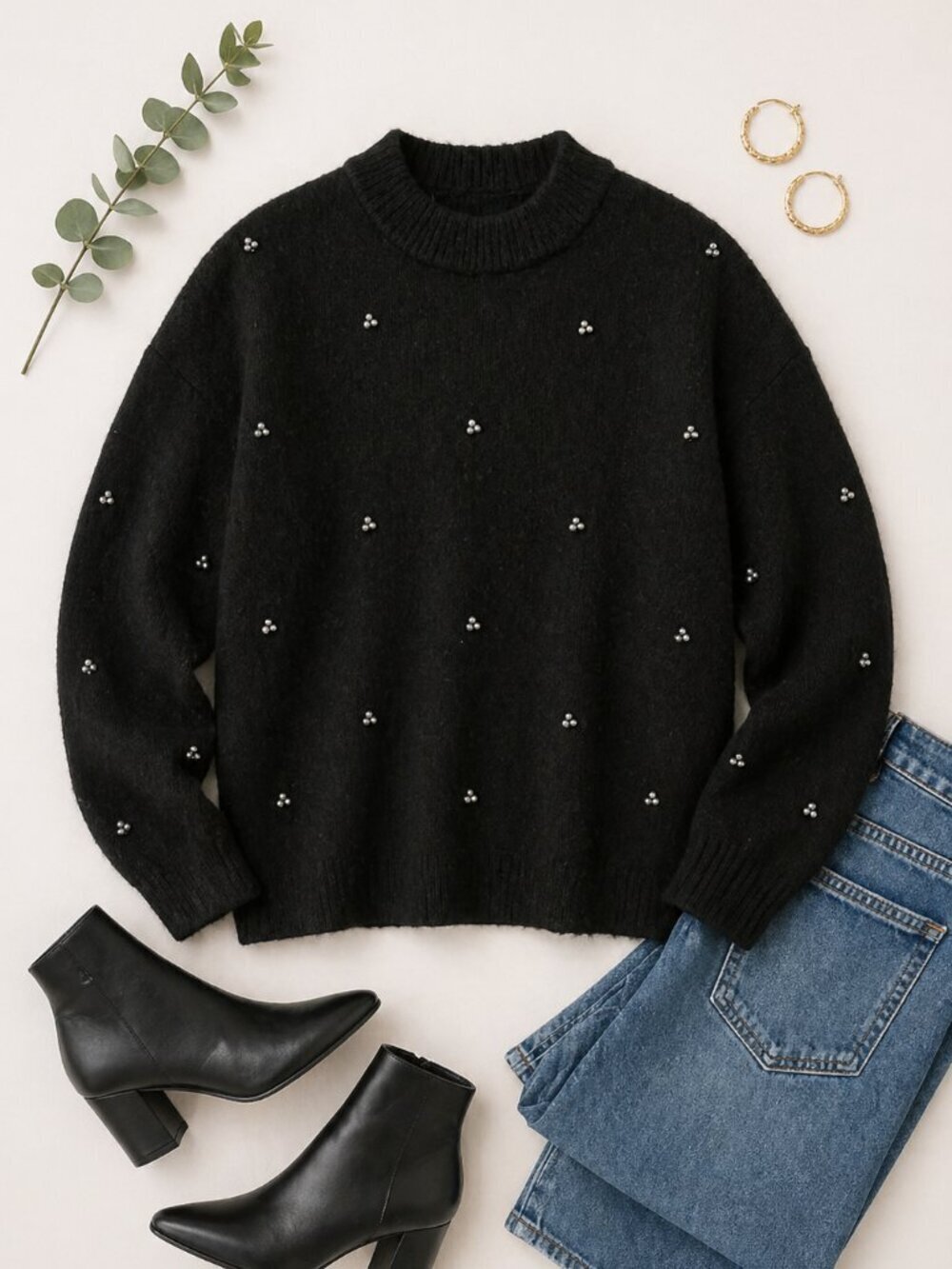 H&M Black Beaded Knit Sweater – M/L